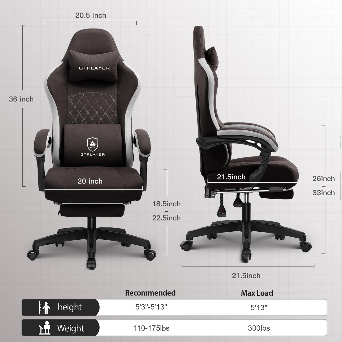 GTPLAYER Ergonomic High Back Pocket Spring Cushion Gaming Chair with Footrest & Linkage Armrests, Black