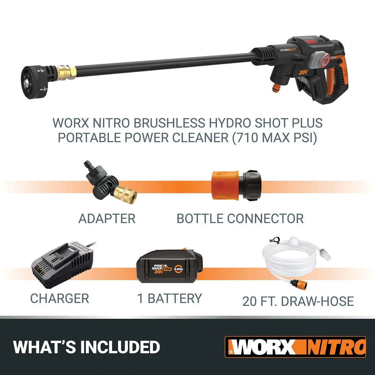 Worx Nitro 710 MSI 20V Brushless Hydro shot Plus Portable Power Cleaner