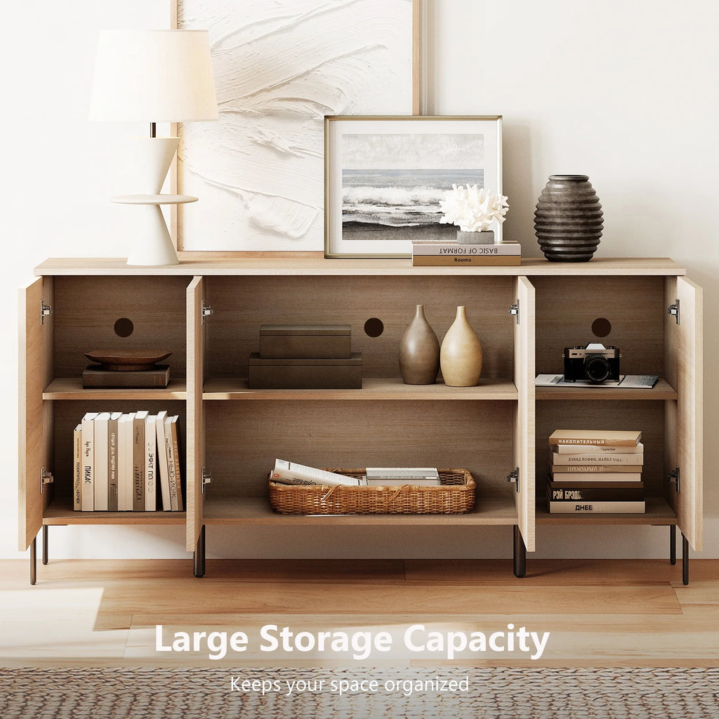 4 Pcs Bedroom Set,6 Drawer Dresser And Nightstand Sets For Bedroom,Night Stand Set Of 2, Modern Accent Cabinet With Hidden Handles, Reed Pattern & Double Chopsticks Legs
