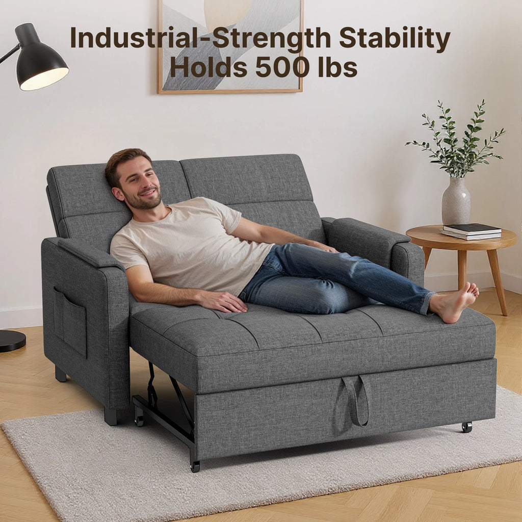 Sofa Bed, Lofka 3-in-1 Convertible Sleeper Sofa with Storage, Adjustable Backrest & Pull Out Function - Sleeper Chair for Small Space, Apartment, Dark Grey