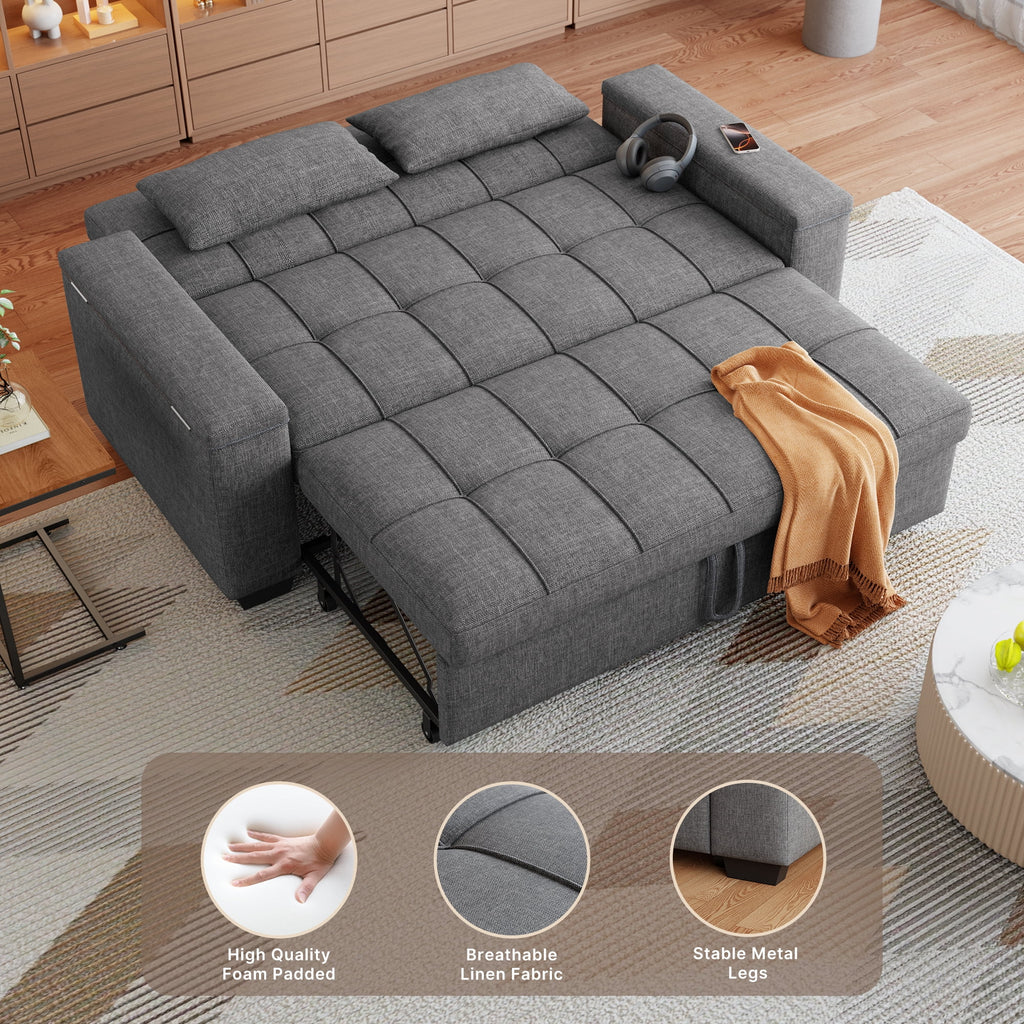Sofa Bed, Lofka 3-in-1 Convertible Sleeper Sofa with Storage, Adjustable Backrest & Pull Out Function - Sleeper Chair for Small Space, Apartment, Dark Grey