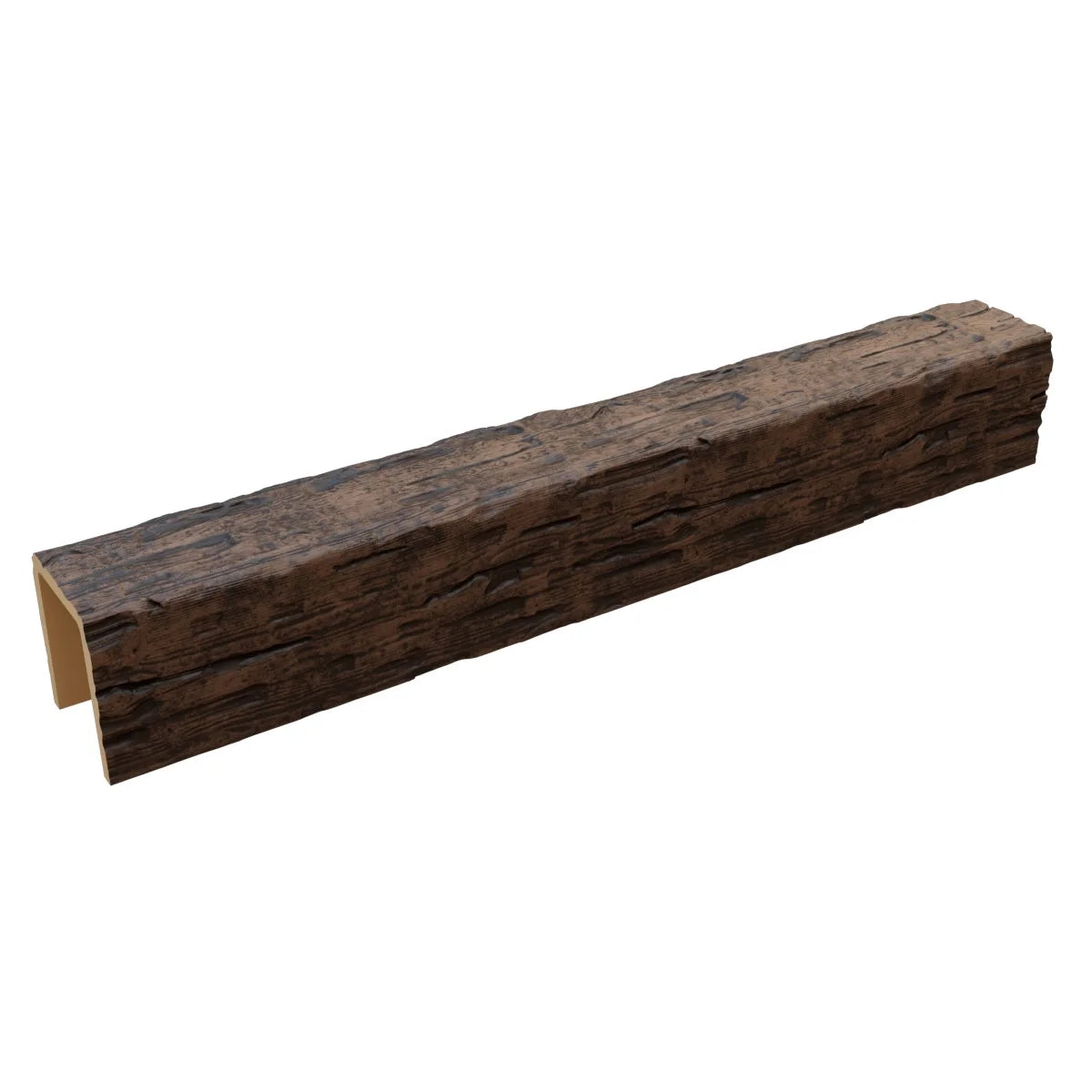 Ekena Millwork 3 1/2"W x 3 1/2"H x 120"L 3-Sided (U-Beam) Salvaged Timber HeritageTimber Faux Wood Ceiling Beam, Kona Brown