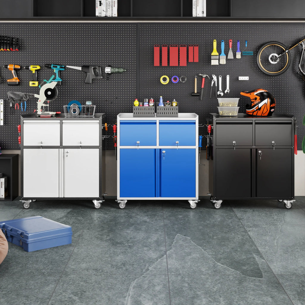 Aobabo Metal Storage Cabinet with Lock,Garage Storage Cabinet with Wheels,72In Steel Storage Cabinet for Garage Home Storage, Black Required-Assembly
