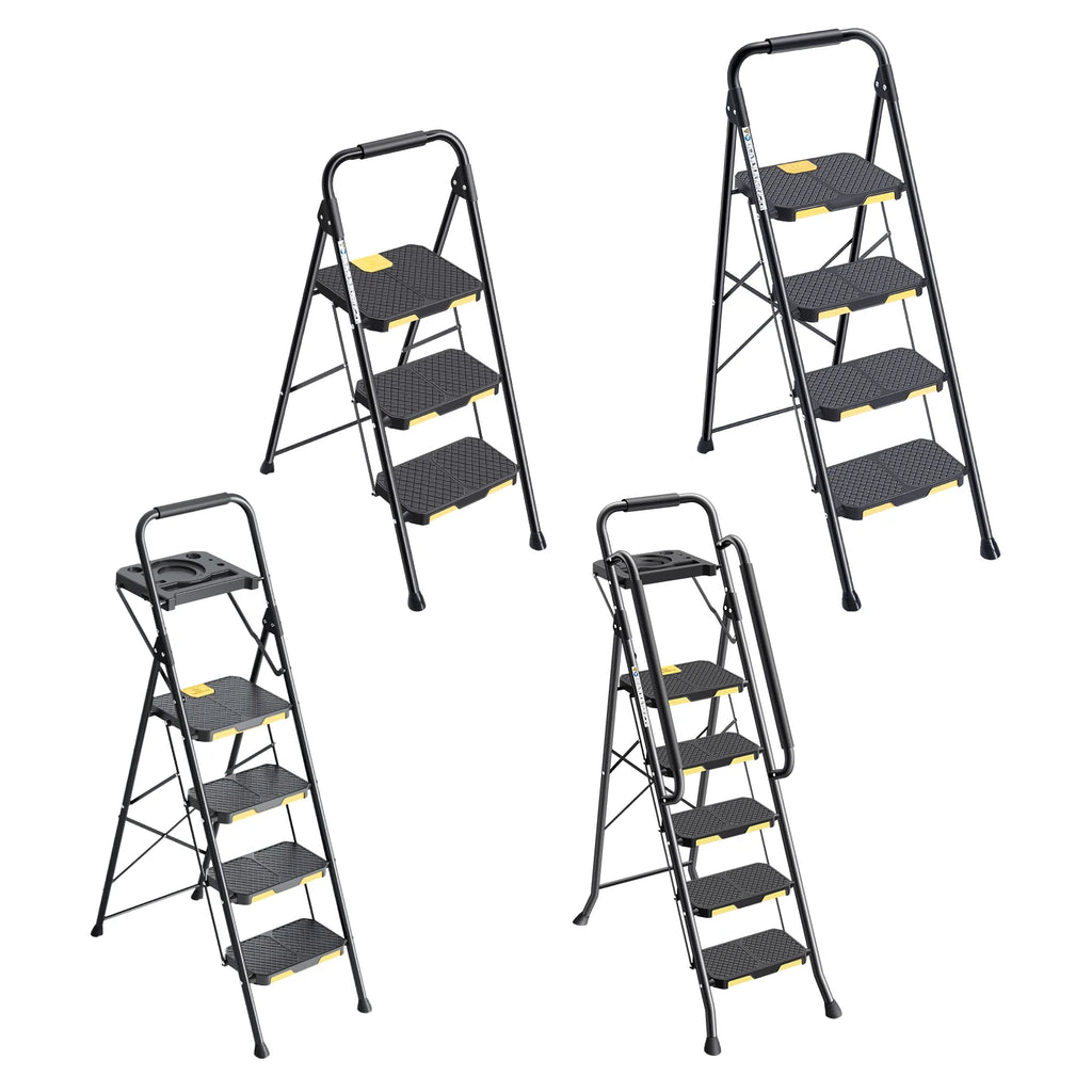 Kingrack 5 Step Folding Ladder for Adults, 800lbs Sturdy Steel  Stool Ladder with Anti-Slip Pedal&Handrail&Tool Tray for Home Kitchen Office