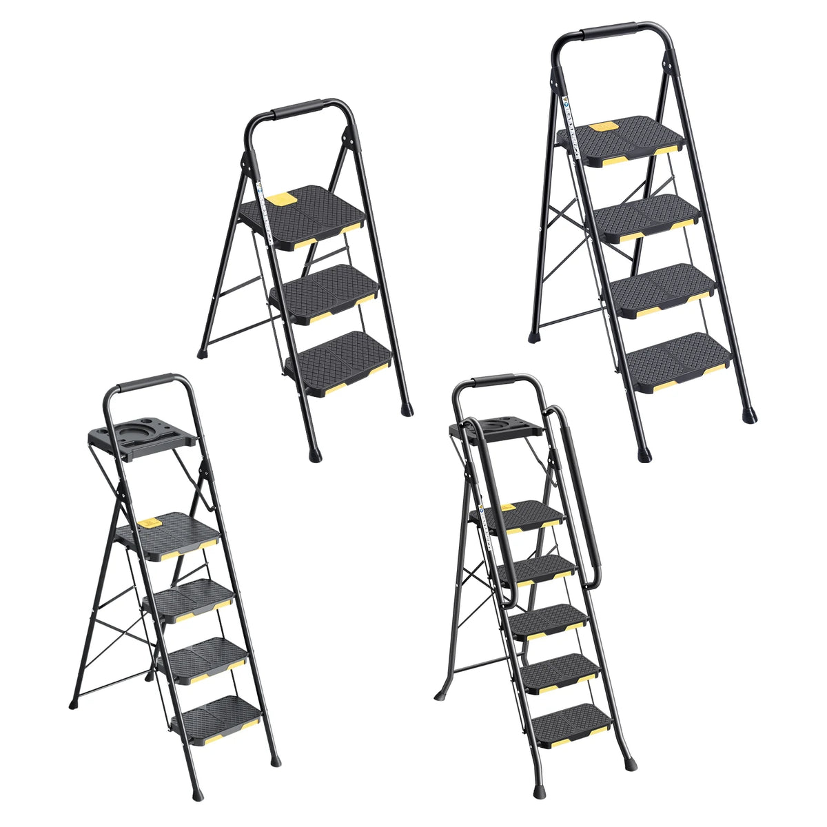 Kingrack 5 Step Folding Ladder for Adults, 800lbs Sturdy Steel  Stool Ladder with Anti-Slip Pedal&Handrail&Tool Tray for Home Kitchen Office