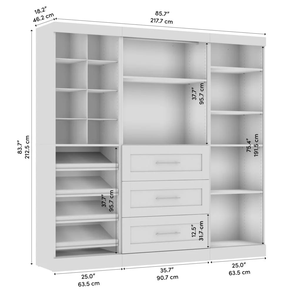 Bestar Pur 86W Closet Organizer System in White - Engineered Wood