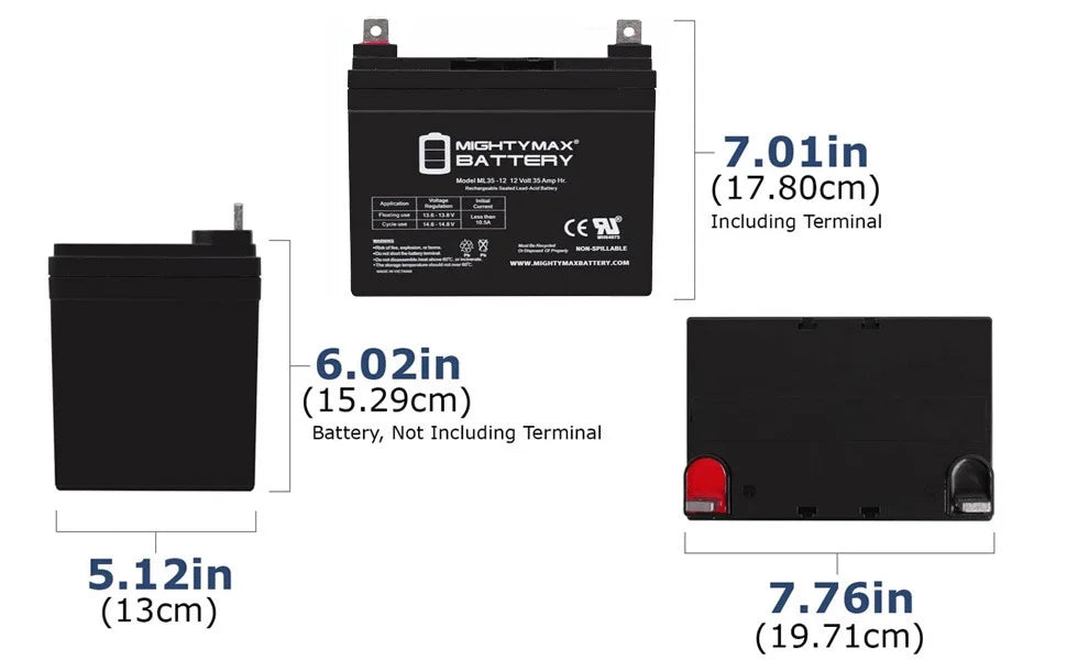 ML35-12 - 12V 35AH Battery for Pride Jazzy Select Electric Wheelchair - 2 Pack