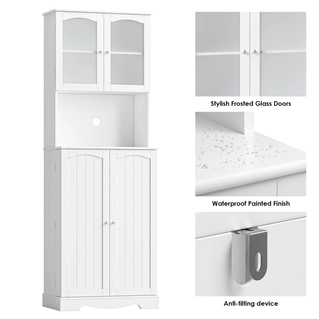 Homfa 71''  4 Doors Kitchen Pantry Cabinet, Tall Pantry Storage Cabinet with Adjustable Shelves, Microwave Cabinet for Dining Room, White