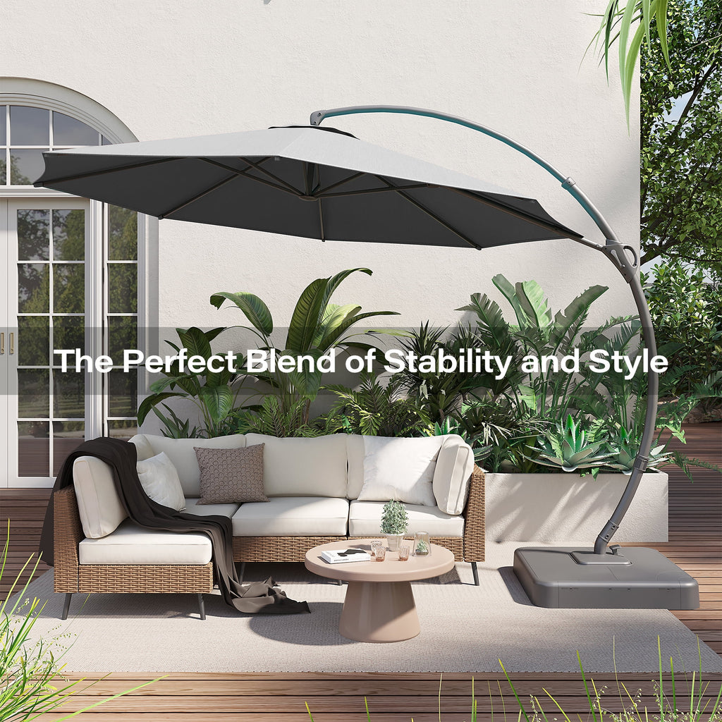 LAUSAINT HOME 11FT Patio Umbrella with Base, Outdoor Deluxe Curvy Cantilever Umbrella for Patio Pool Deck, Champagne
