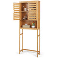 Costway Over the Toilet Storage Cabinet Tall Bathroom Bamboo Shelf Organizer Space Saver