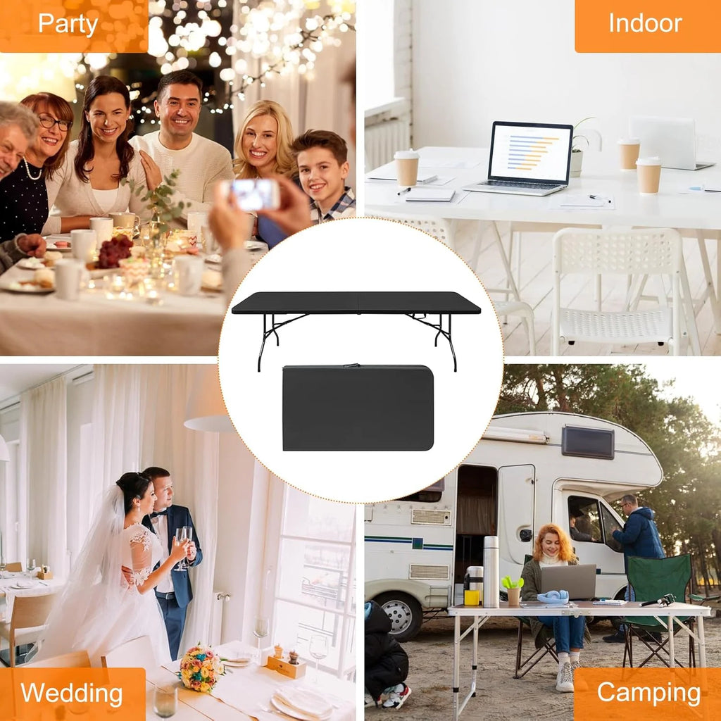 Folding Table with Carry Handle, Portable Fold-in-Half Plastic Table, Rectangle Foldable Table for Indoor