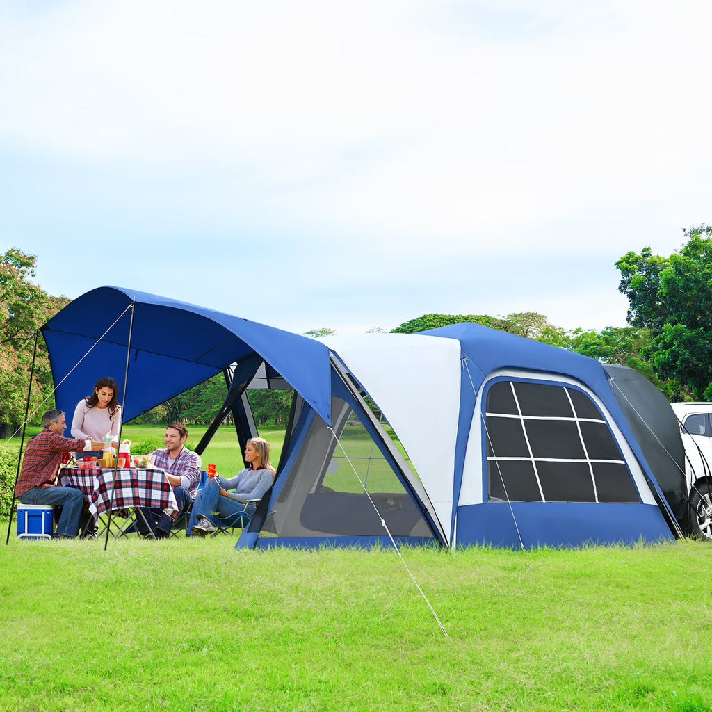 MOPHOTO SUV Tents for Camping 4 People, PU 3000mm Waterproof SUV Tent Attachment Tailgate Tent for Car Jeep Van, Spacious Space 8.2'L x 8.2'W x 7.2'H with 2 Awnings & Double Door