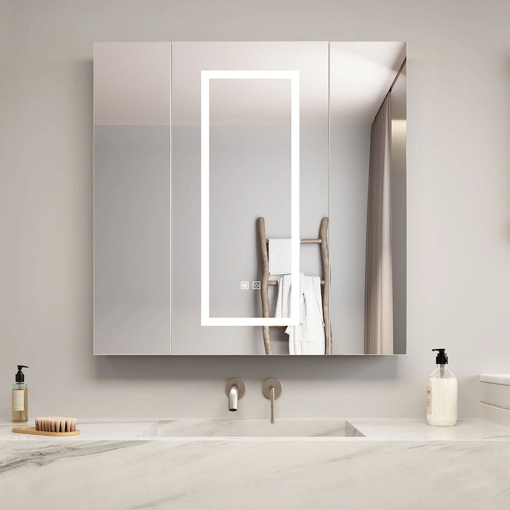 LED Lighted Medicine Cabinet With Mirror Large 3 Doors Medicine Cabinet Bathroom