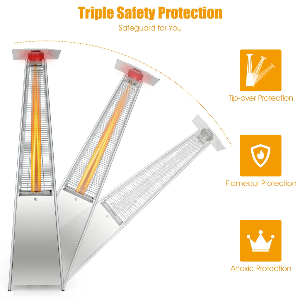 Costway 90'' Tall Pyramid Patio Heater Quartz Glass Tube Flame Heating 42000 BTU W/ Wheel