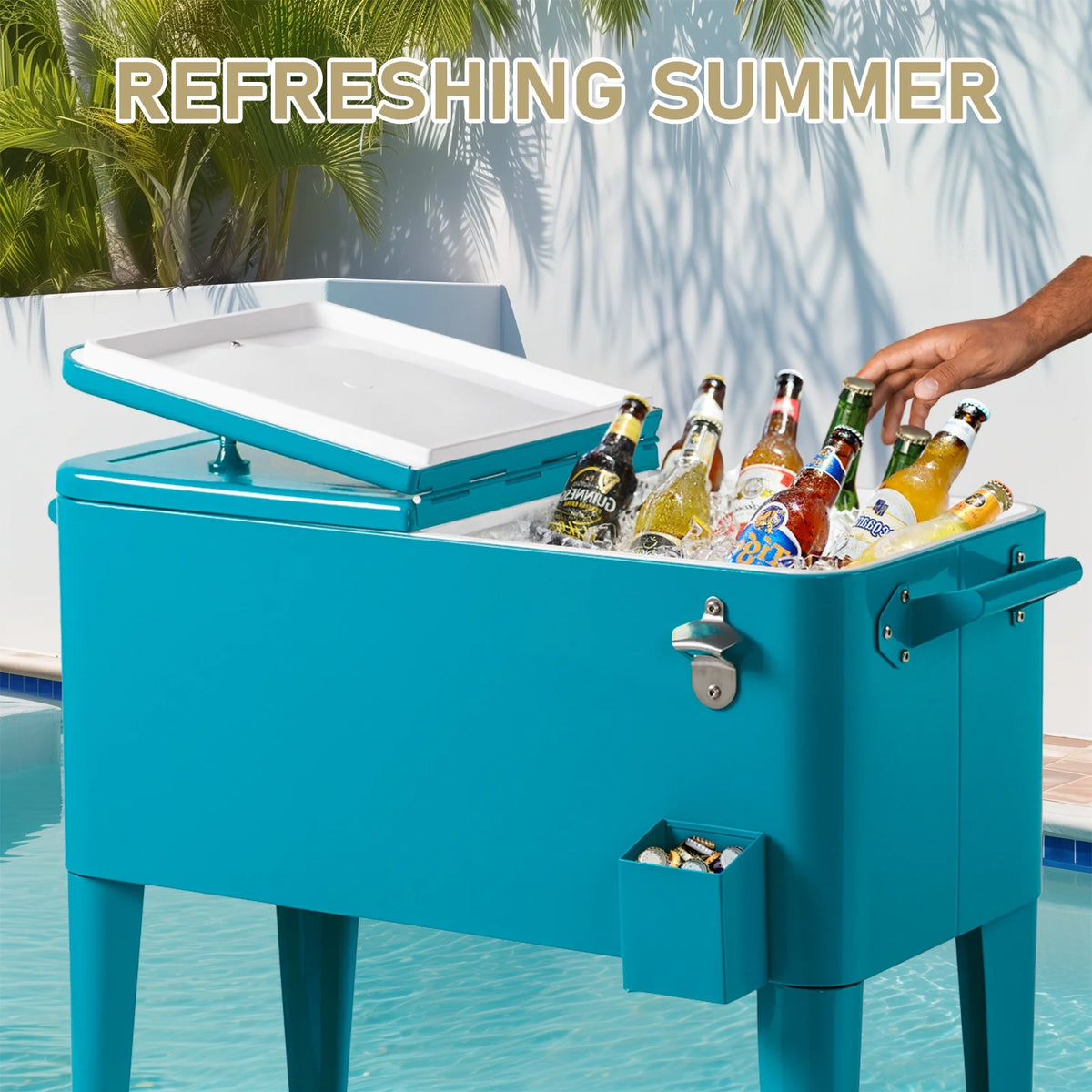 Ktaxon 80 Qt Rolling Ice Chest Cooler Cart Outdoor Trolley with Storage Shelf, Bottle Opener & Cap Collector for 48 Hour Cold Drinks,Lemon Yellow