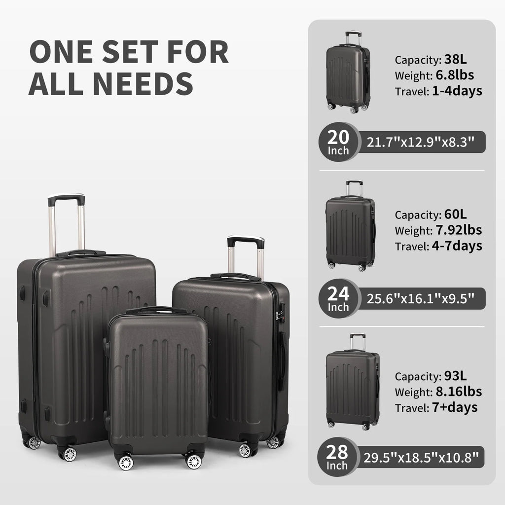 Zimtown 3 Piece Nested Spinner Suitcase Luggage Set With TSA Lock Royal Blue