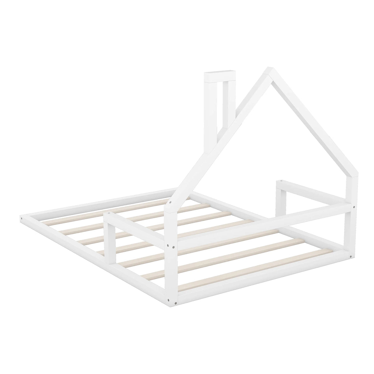 Euroco Twin Size Wood Floor Bed for Kids Room, Toddler House Bed, Natural