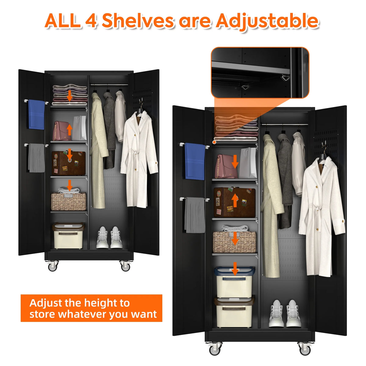 SUPEER 71" Metal Storage Cabinets with Wheels and Pegboards, Industrial Cabinet with 2 Drawers and 2 Adjustable Shelves,, Assembly Required