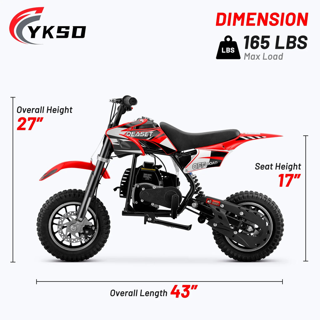 QEASET 49CC Dirt Bike, Gas Powered Mini Bike, Red