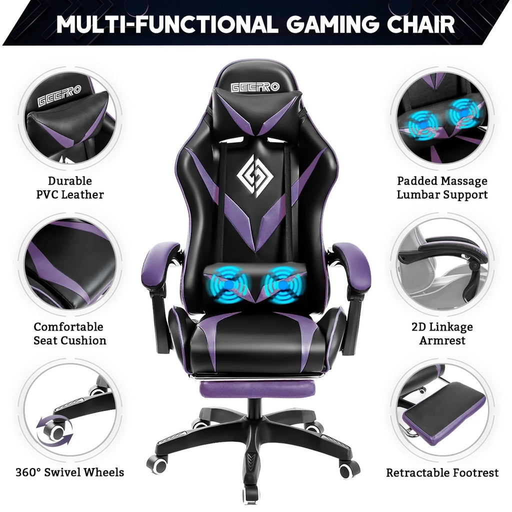 Gaming Chair with Massage Gamer Chair with 2D Armrests for Kids