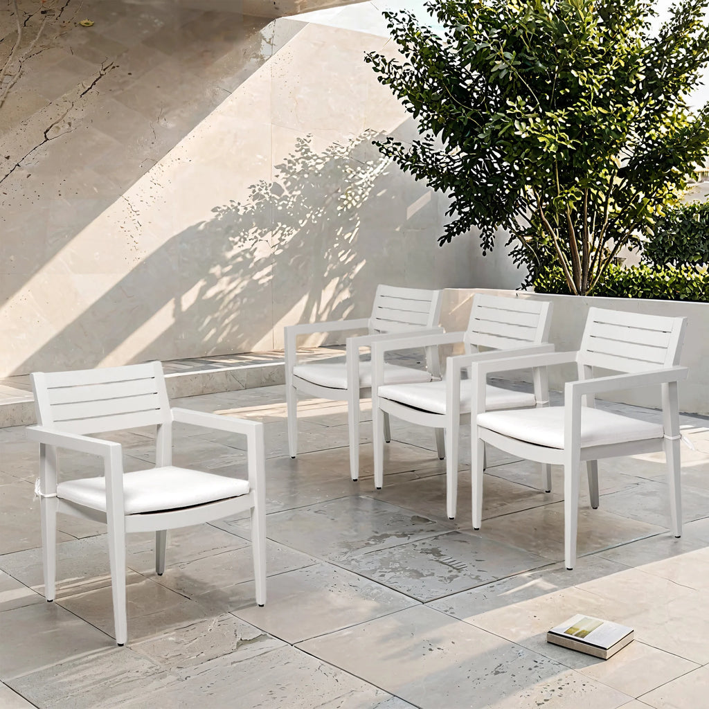 Outdoor Patio K/D Aluminum Stationary Dining Chairs 2PCS with Outdoor-grade Sunbrella Fabric Cushions, Branch-Like Backrest ,FSC-Certified Wood Armrests, Bourbon Brown