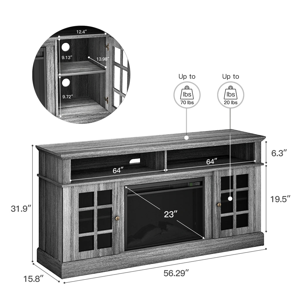 Electric Fireplace TV Stand for 75�� TVs Fireplace Entertainment Center TV Console Table with 23�� Fireplace, Holds up to 200 lbs