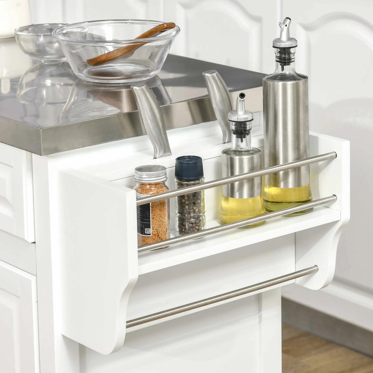 HOMCOM Rolling Kitchen Island on Wheels with Stainless Steel Top, Spice Rack & Drawers, Utility Portable Multi-Storage Cart on Wheels, Gray