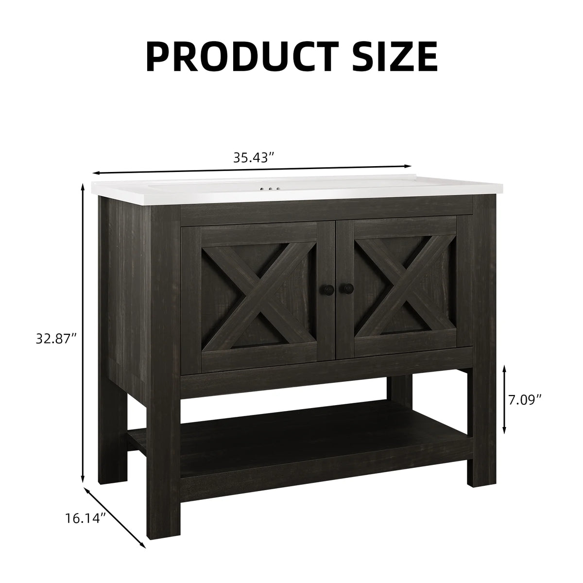 DreamCurship Bathroom Vanity with Sink Combo, 35'' Bathroom Storage Cabinet with Storage, Farmhouse Bathroom Vanity Cabinet with 2 Doors and Open Shelf, White