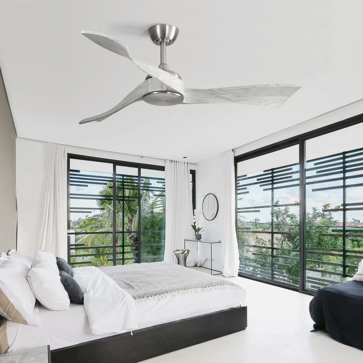Sofucor 52" Wood Ceiling Fan No Light, 6 Wind Speeds, 3 Blades with Reverse Airflow, Black
