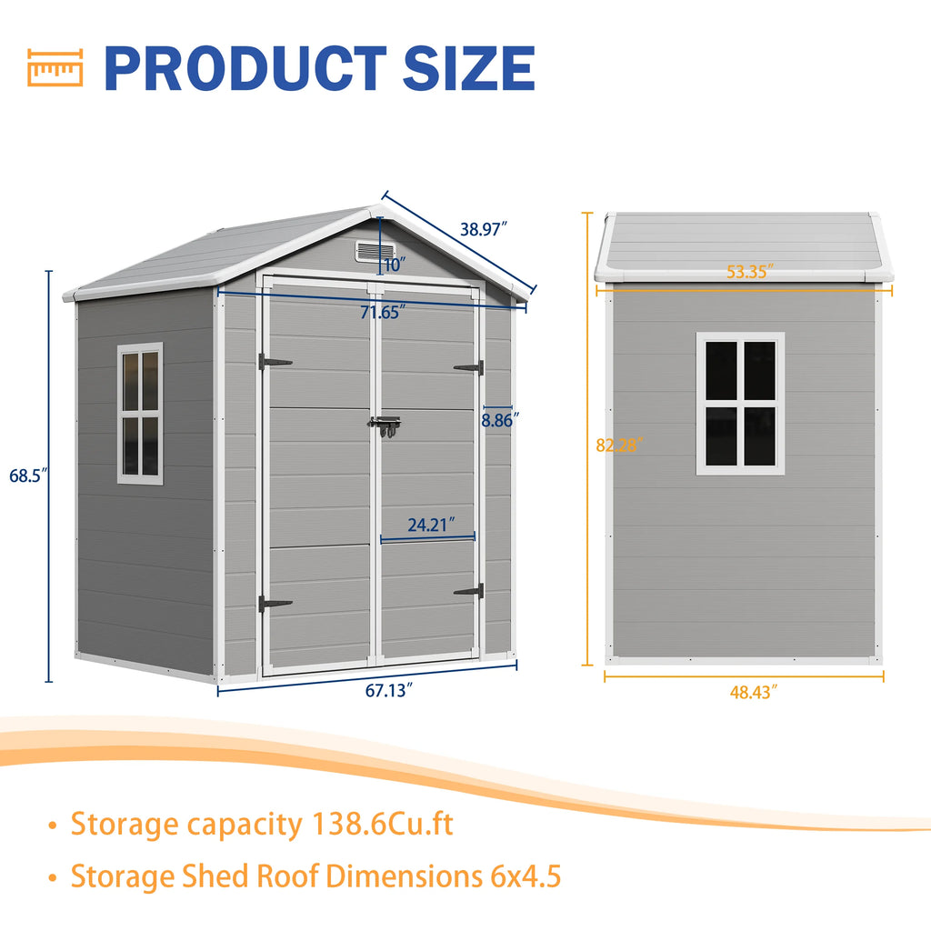 UDPATIO Outdoor Storage Shed 5x3 FT, Resin Garden Shed for Backyard, Patio, Lawn, Grey & White