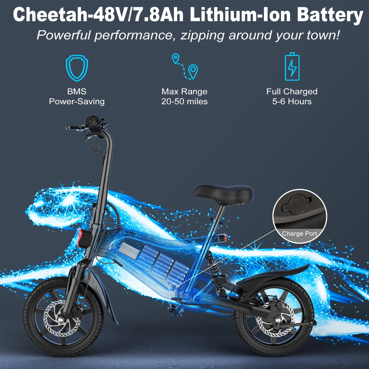 ANCHEER Peak 500W Electric Bike for Adults, Foldable Electric Bikes with 48V 374Wh Battery, 14" Electric Bicycle for Men Women, LCD Digital Display, Cruise Control Ebikes, Dual Suspension Fork UL2849