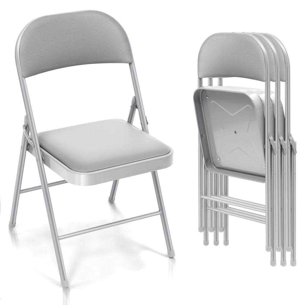 SUGIFT 4 Pack Vinyl Padded Folding Chair Portable Dining Chairs for Indoor and Outdoor