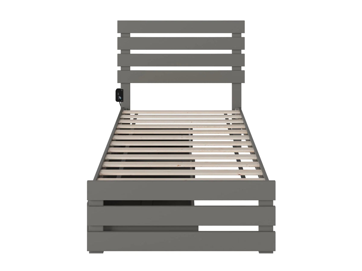 Oxford Twin Bed with Footboard and USB Turbo Charger with 2 Drawers in Grey