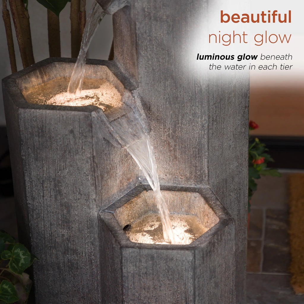 Alpine Corporation 25�� Tall Modern 3-Tier Fountain for Indoor / Outdoor Yard Decor with LED Light