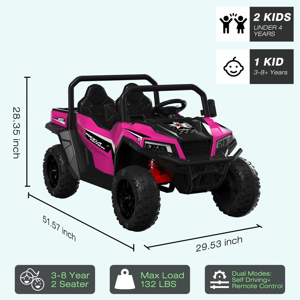Mega Motion 24V Kids Electric Ride-On UTV Truck with 4WD, Dump Bed, 2 Seats, LED Lights, Music, Remote Control, Shovel, for Boys & Girls