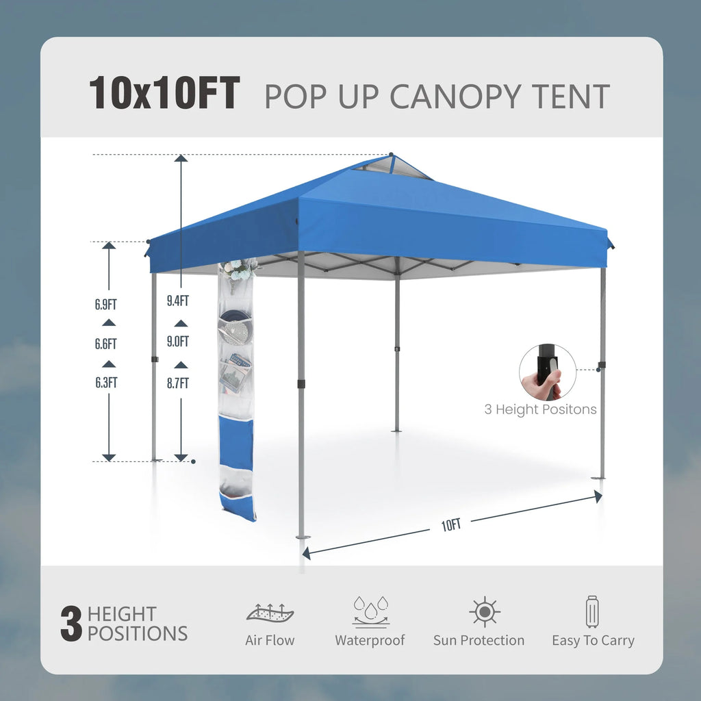 Alpha Joy 10x10ft Pop-up Canopy Instant Outdoor Canopy Tent Portable Straight Leg Shelter with Roller Bag for Outside, Flag