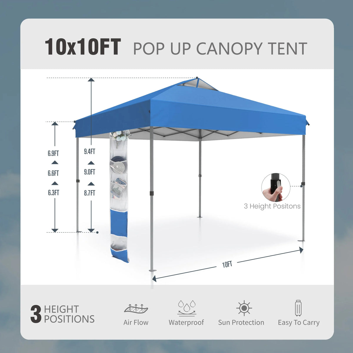 Alpha Joy 10x10ft Pop-up Canopy Instant Outdoor Canopy Tent Portable Straight Leg Shelter with Roller Bag for Outside, Flag