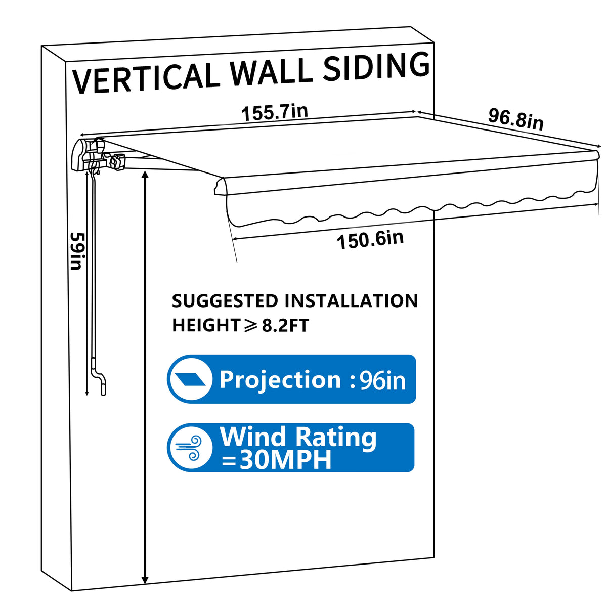 VEIKOUS 8'x7' Retractable Patio Awning Sun Shade Cover with Manual Crank, Beige