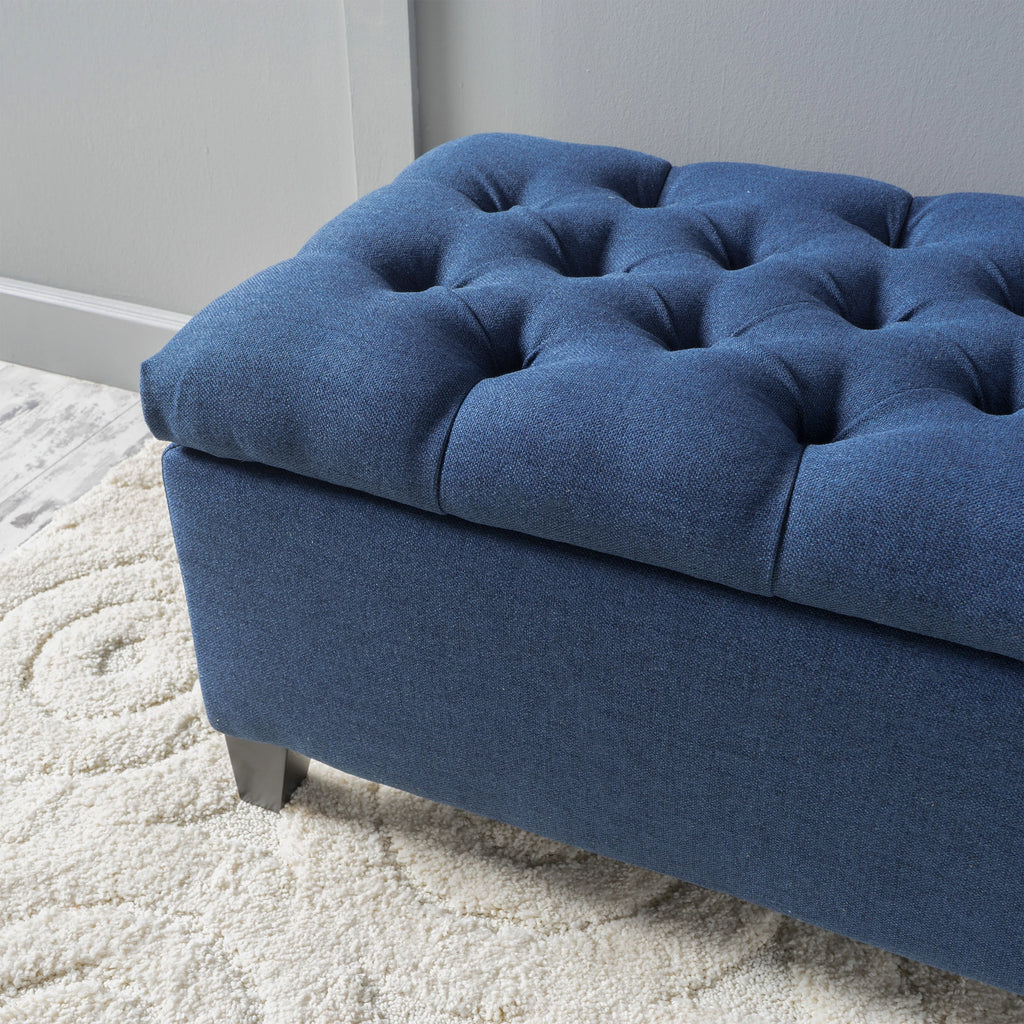 Noble House Hampton Contemporary Fabric Upholstered Storage Ottoman, White and Blue Floral