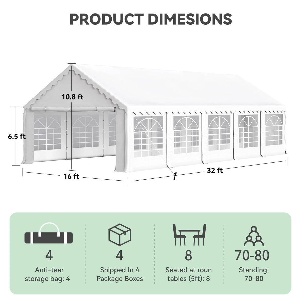 MAISON ARTS 16'X32' Party Tent Heavy Duty Wedding Party Tent Outdoor Patio Tent Outdoor Gazebo Event Shelter Canopy with Carry Bags 16X32FT - White