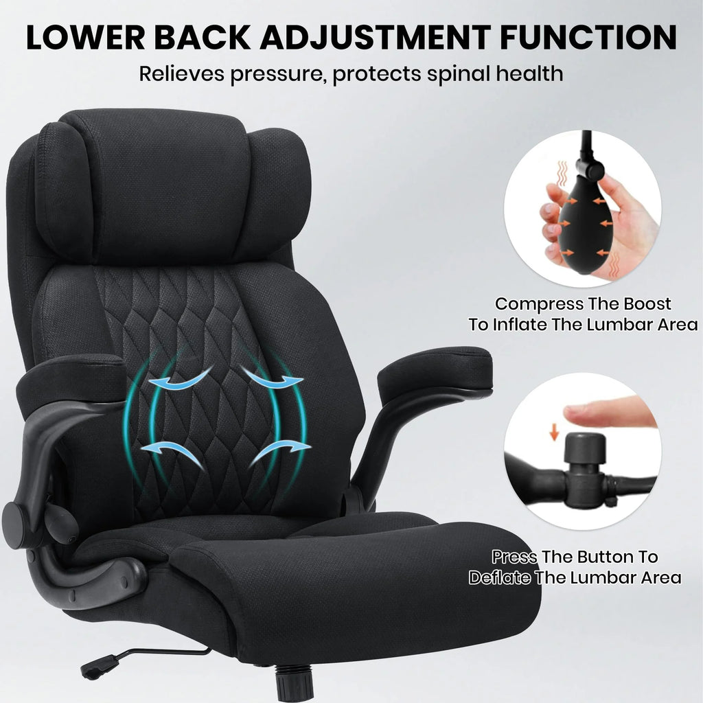 HomeZeer Executive Office Chair, Big and Tall Home Office Chairs 400lbs, High Back Executive Office Chair with Adjustable Flip up Arm, Wide Seat Leather Desk Computer Chairs, Black