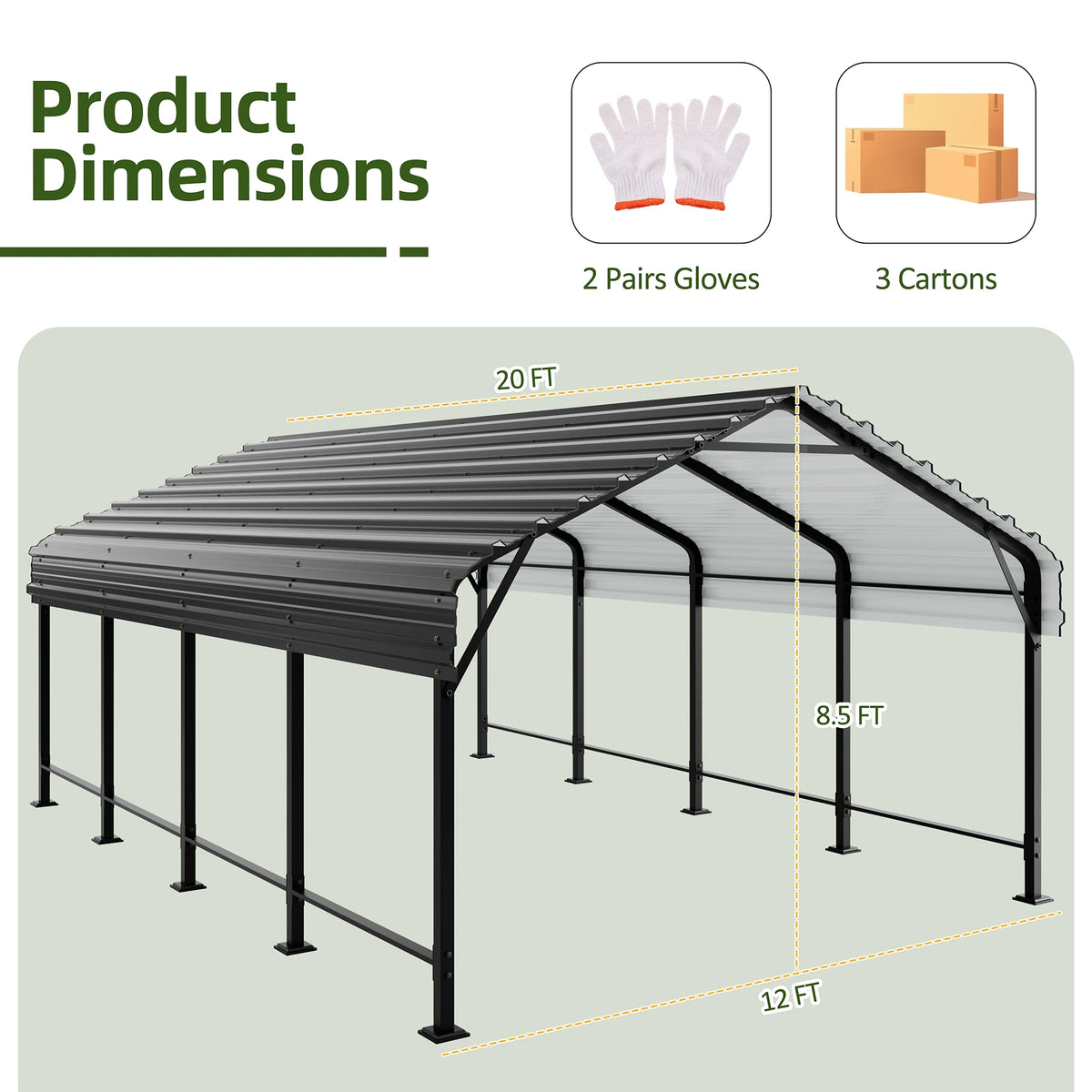 Walsunny 12X15 ft Carport Heavy Duty Carport Canopy with Galvanized Steel Roof and Frame Metal Carport Upgraded Extra Large Garage