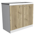 Depot E-Shop Salento Freestanding Sink With Double Door Cabinet, 2 Shelves, White/Light Oak