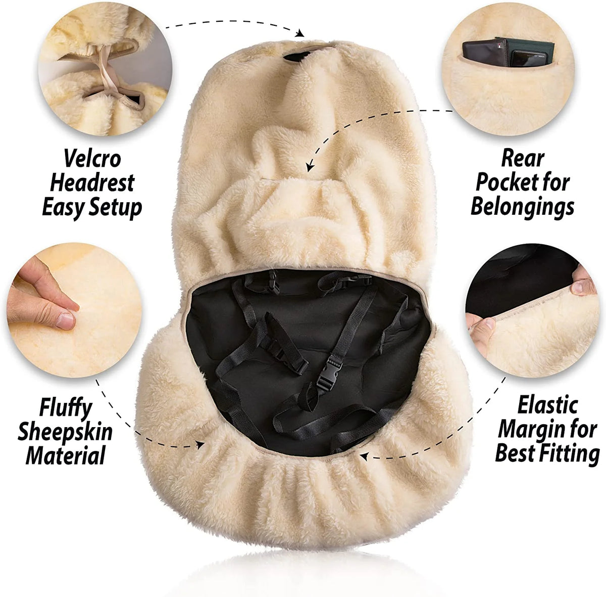 Zone Tech Genuine Sheepskin Ivory Car Seat Cover, Fluffy Luxury Wool Front Seat Covers, Universal Fits Car, Truck, SUV, & Van