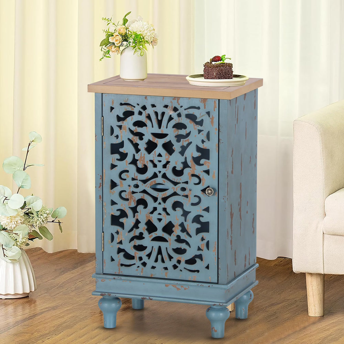 Sophia & William Hollow-Carved Credenzas and Sideboards, Wood Blue, 2 Shelves