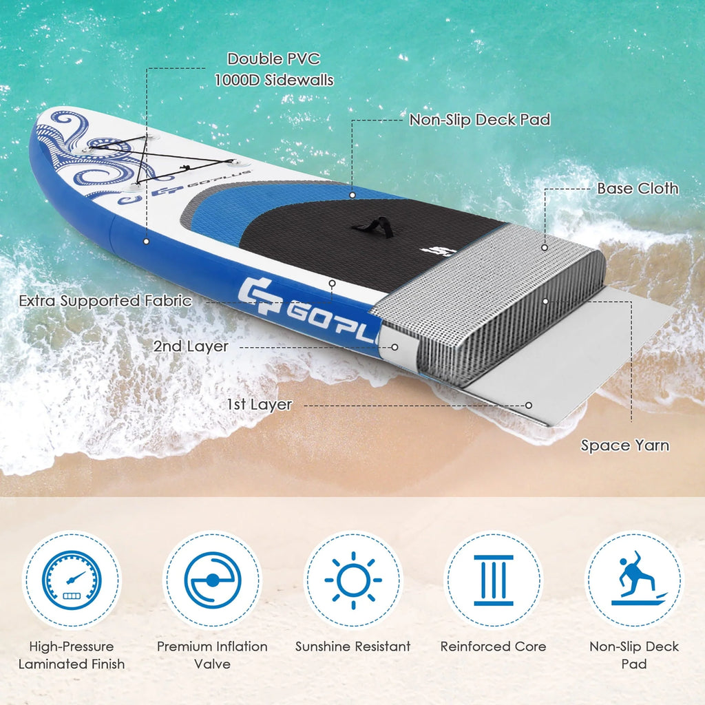 Goplus 10.5’ Inflatable Stand Up Paddle Board 6" Thick SUP W/Carrying Bag Aluminum Paddle