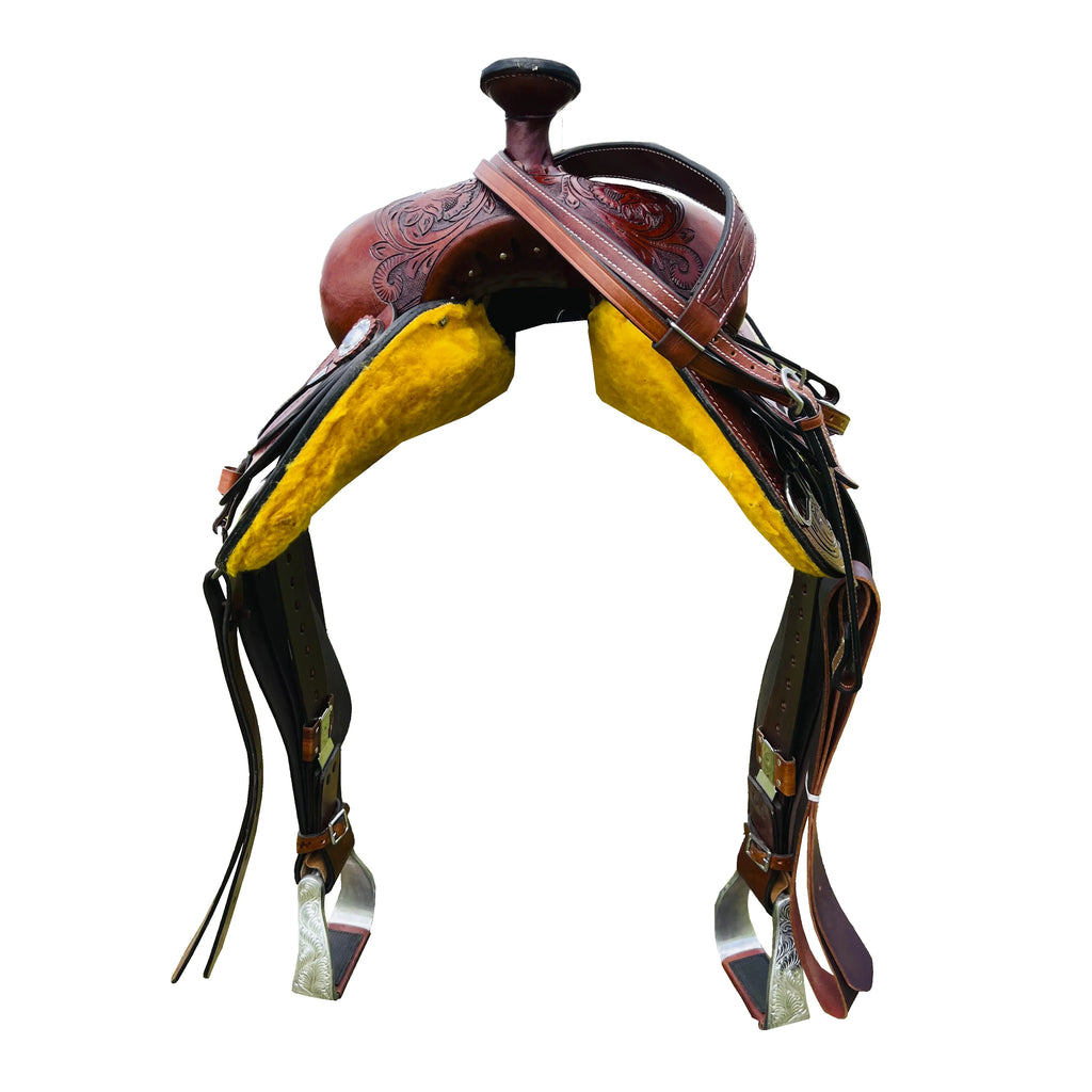 Resistance Western Horse Pleasure Adult Saddle with Floral Tooled - Genuine Leather 15" 16" 17" 18" & 20" With Free Tack Set