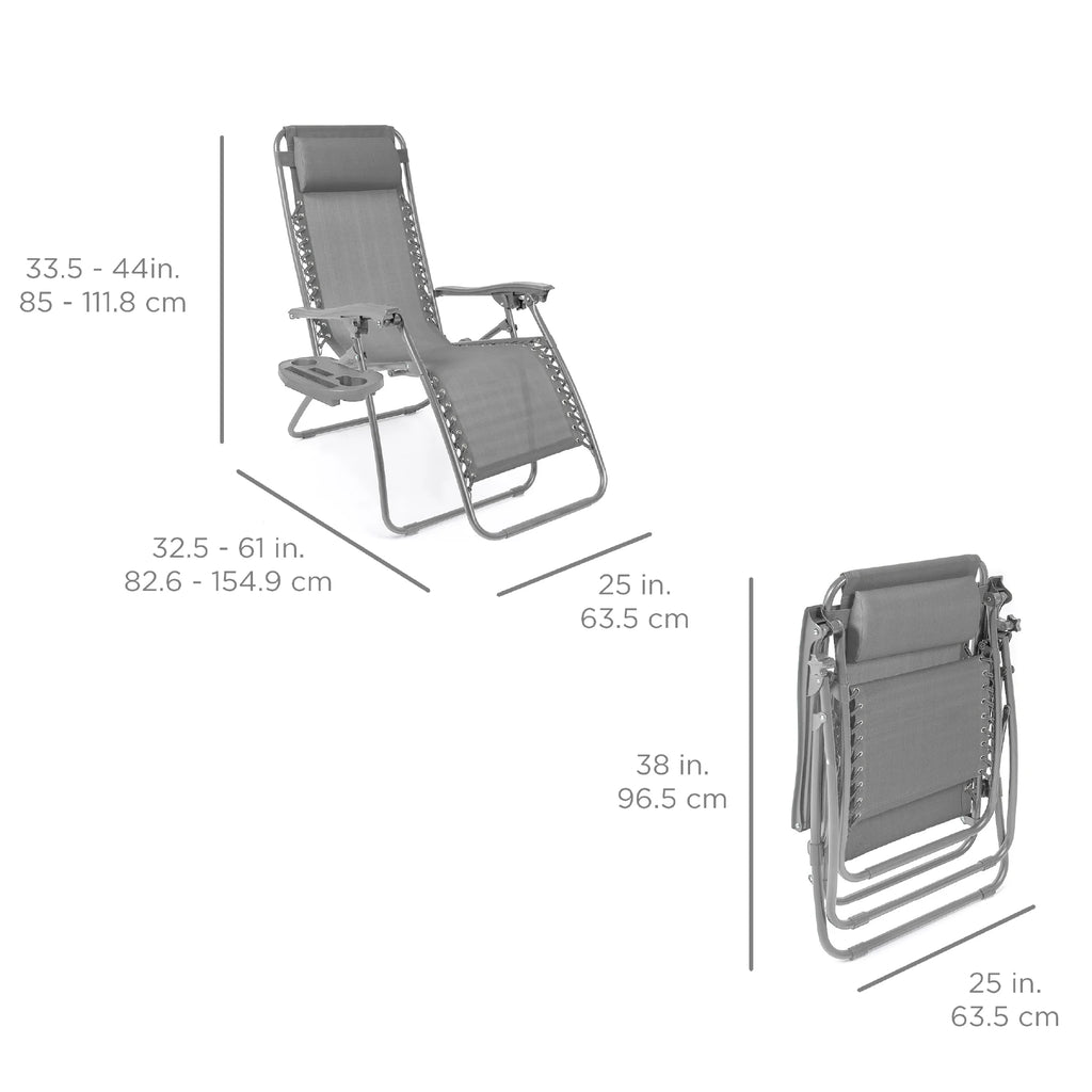 Best Choice Products Set of 2 Zero Gravity Lounge Chair Recliners for Patio, Pool w/ Cup Holder Tray - Gray