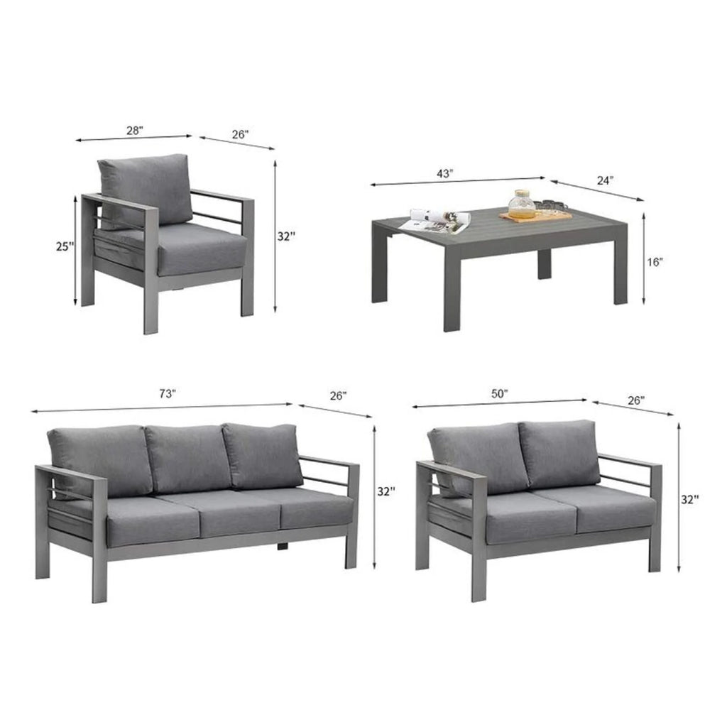 CozyHom 5 Pcs Outdoor Patio Aluminum Furniture Sofa Sets, Outside Patio Conversation Couch Sets With Table&Cushions for Garden Porch, Gray