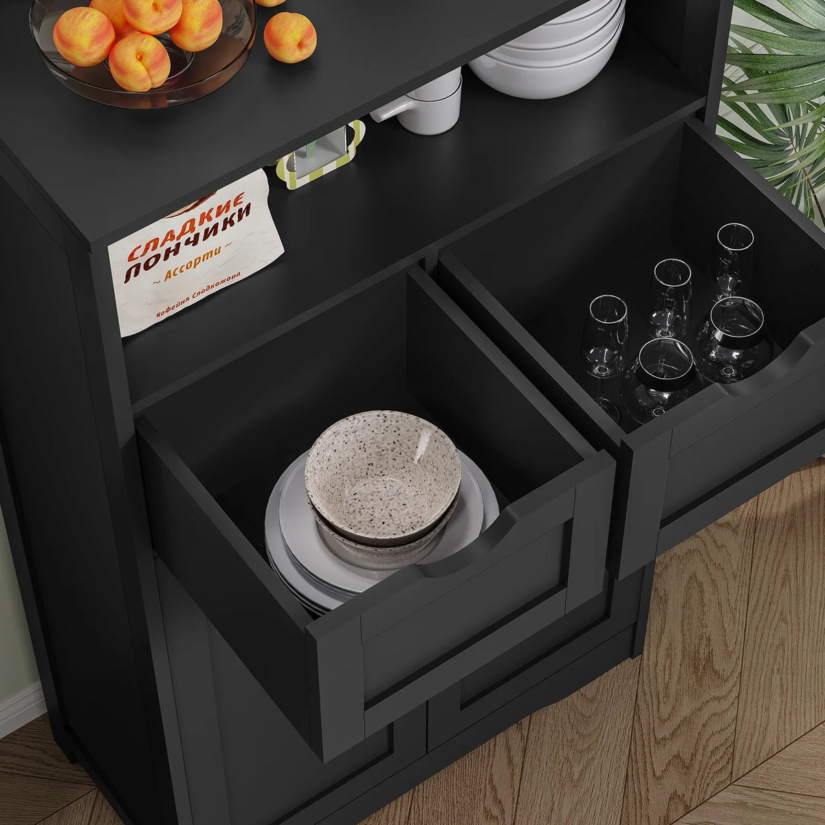 FANGSUM Rattan Storage Cabinet with 2 Drawers & 2 Shelves, Floor Cabinet for Living Room
